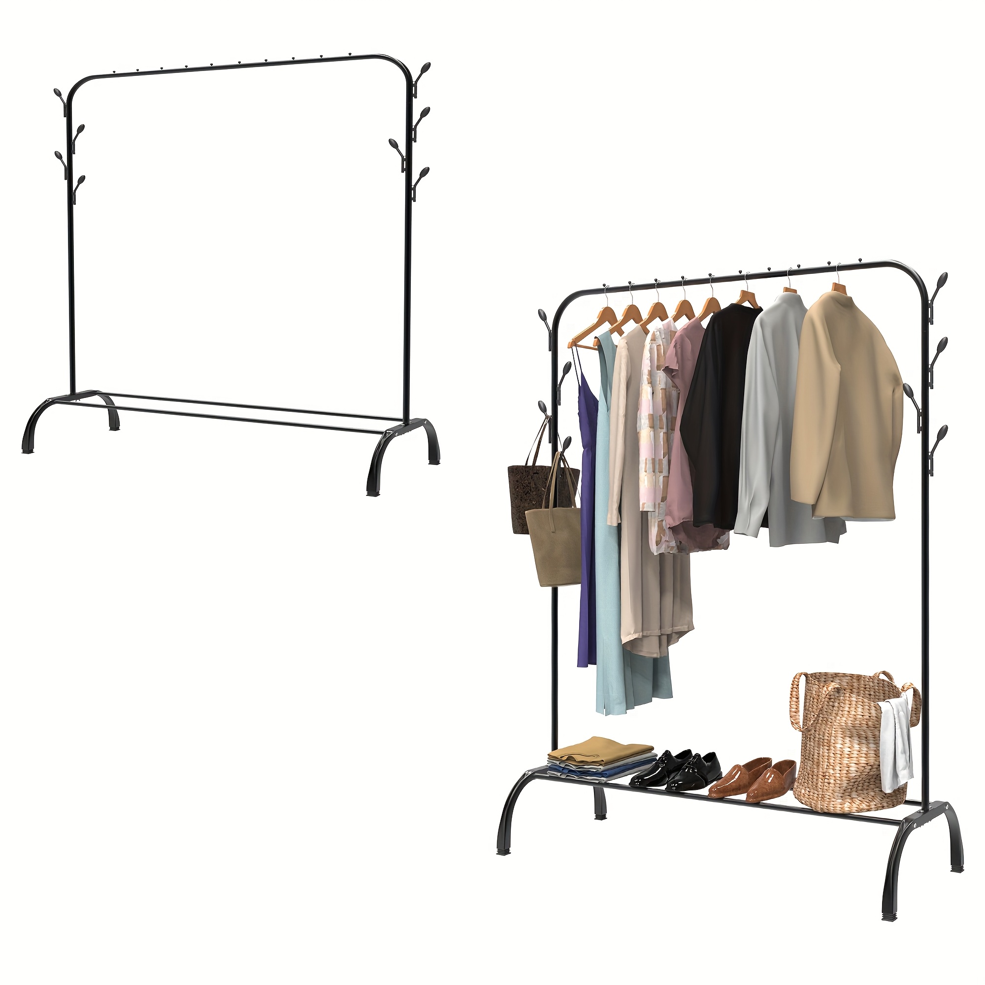 Image of 1pc Dayplus Heavy Duty Metal Garment Rack With Storage Shelf And Hooks, Freestanding Iron Clothes Hanger Stand For Hanging Coats, Skirts, Shirts - Multipurpose Closet Organizer