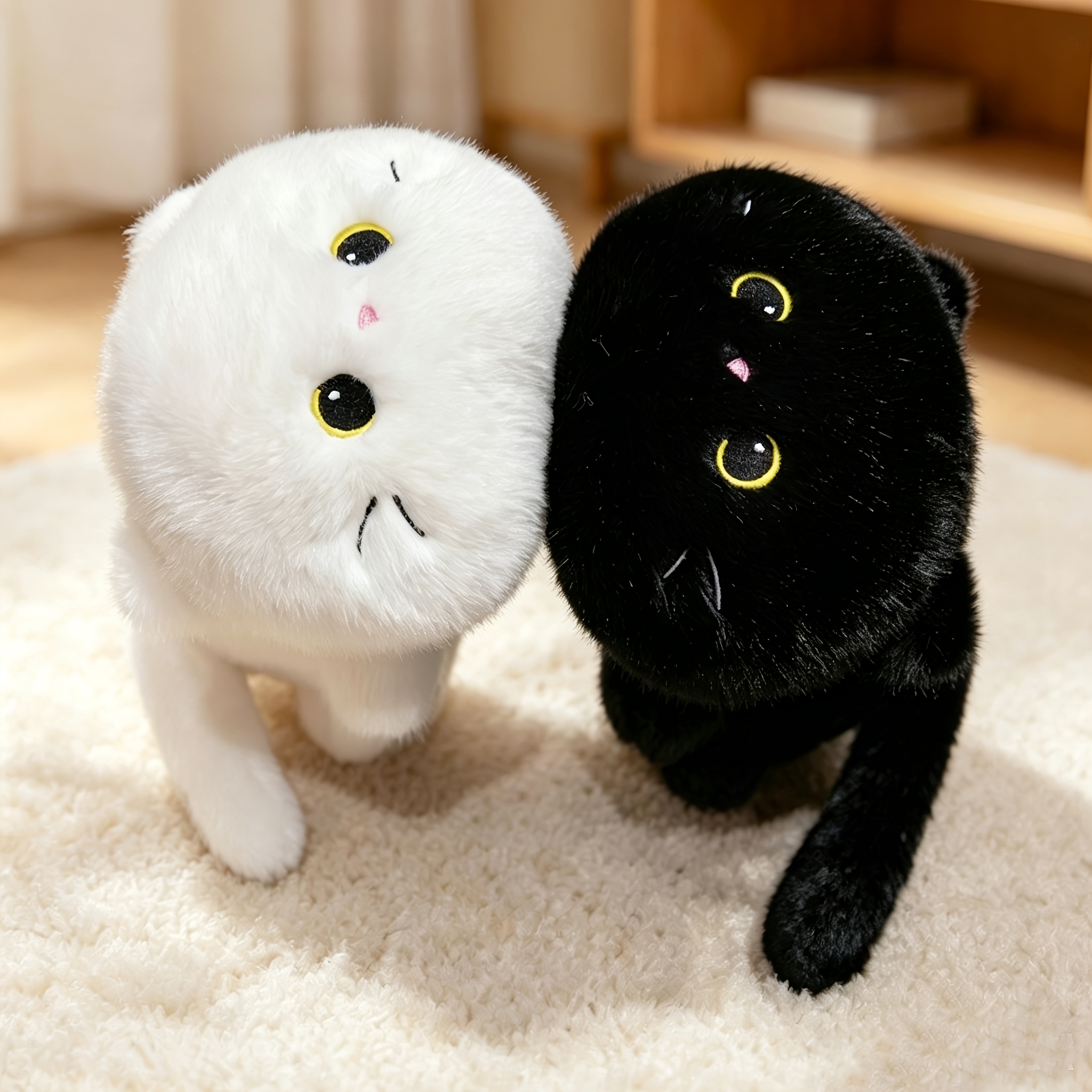 Cute Black and White Cat Plush Doll, Soft and Fluffy