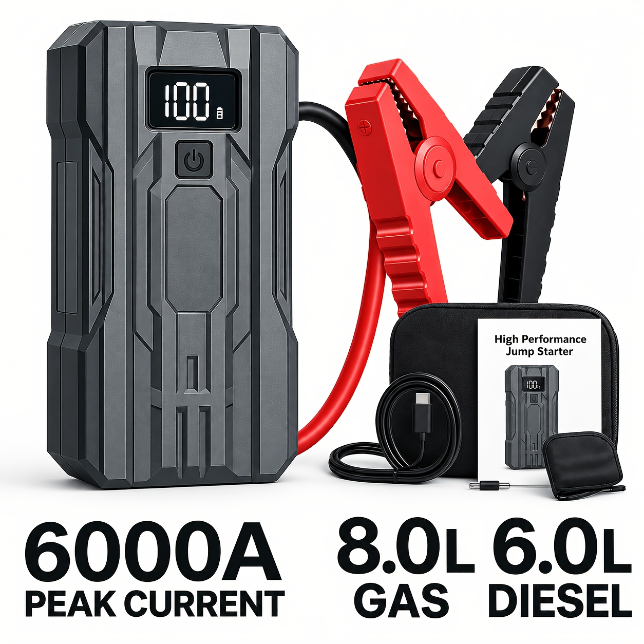 TEMU Jump Starter Power Pack 6000a Heavy Duty Car Battery Booster 12v Portable Jump Starter For 8l Gas 6l Engines With Qc30 Usb Fast Charging Led