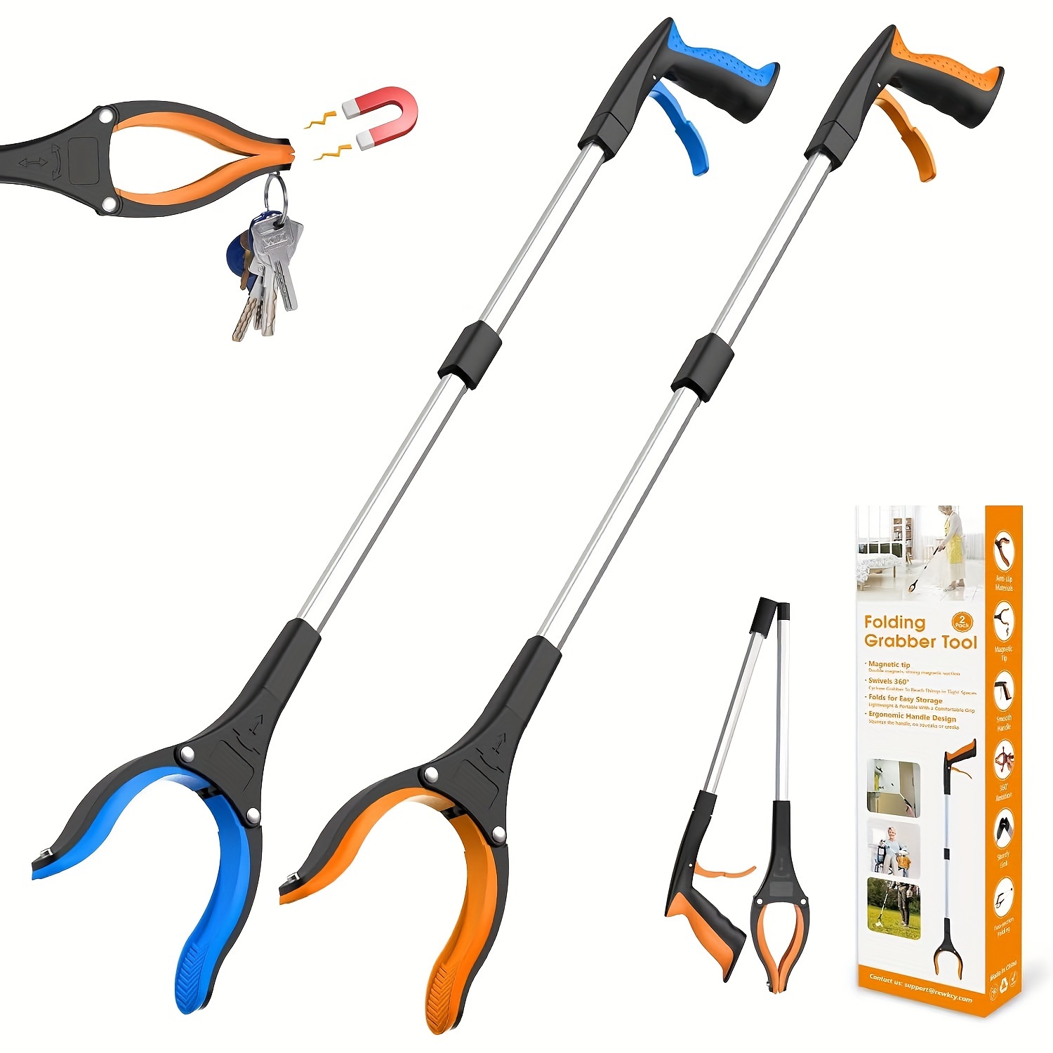 

2 Foldable Grabber Pick Tools, 33 "grabber Learning Tools, 360° Rotating Jaw And Magnet, Garbage Pickup Upper Grabber For Heavy Grabbers For Seniors