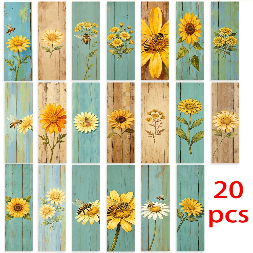 TEMU 20pcs Vintage Wood Plank Sunflower Bookmarks Set Page Markers Back To School Stationery Gift