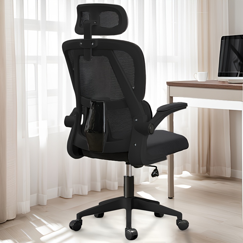 TEMU Chaise de bureau ergonomique à haut fil en tissu, avec accoudoirs et support lombaire, idéale pour une configuration de bureau mobile