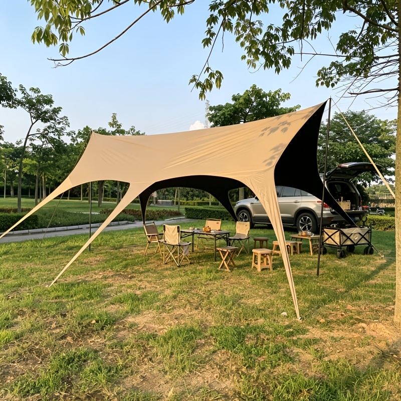 Leichte, tragbare Sonnensegel Campingplane in Khaki Schwarz, einfach  aufzubauen ohne Werkzeug oder Windschnre * fr Outdoor-Aktivitten wie  Camping, Picknicks und Gartenarbeit
