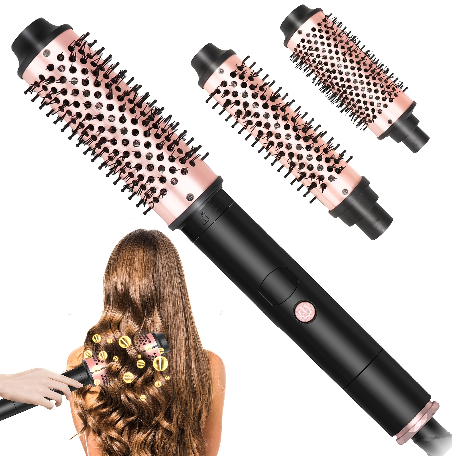 3-in-1 Heated Round Brush Set With Adjustable Temperature, Featuring Fast- Titanium Ceramic, Dual Voltage, And Detachable Barrels For Curling Hair (1.18/1.5/1.77 Inches)
