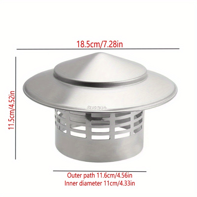 TEMU 110-160mm/4.33-6.29in Stainless Steel Chimney Cap - Ultralight Rainproof Ventilated Design For Fireplace, Heater, - Durable Rust-resistant Roof