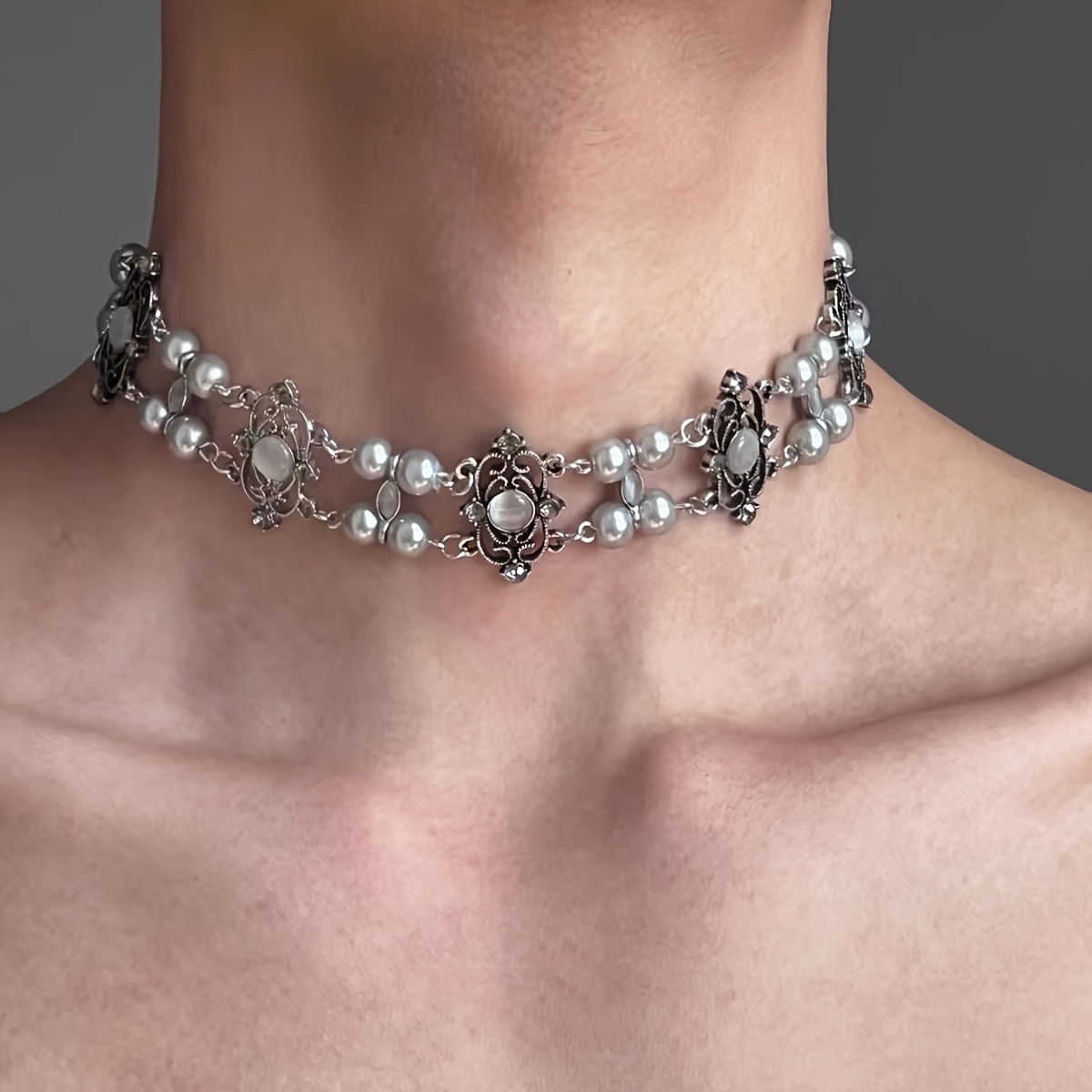 TEMU A Vintage Double-layer Eye Necklace, Simple Yet Intricately , Y2k Spicy Collarbone Chain Necklace