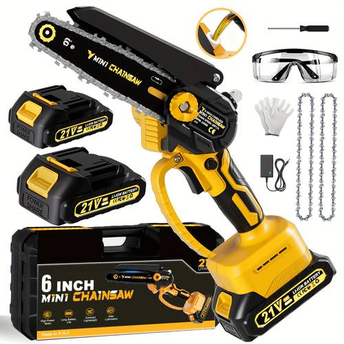 portable mini electric saw a pair of 2000mah batteries suitable for gardening cutting firewood and camping compact chainsaw chain saw