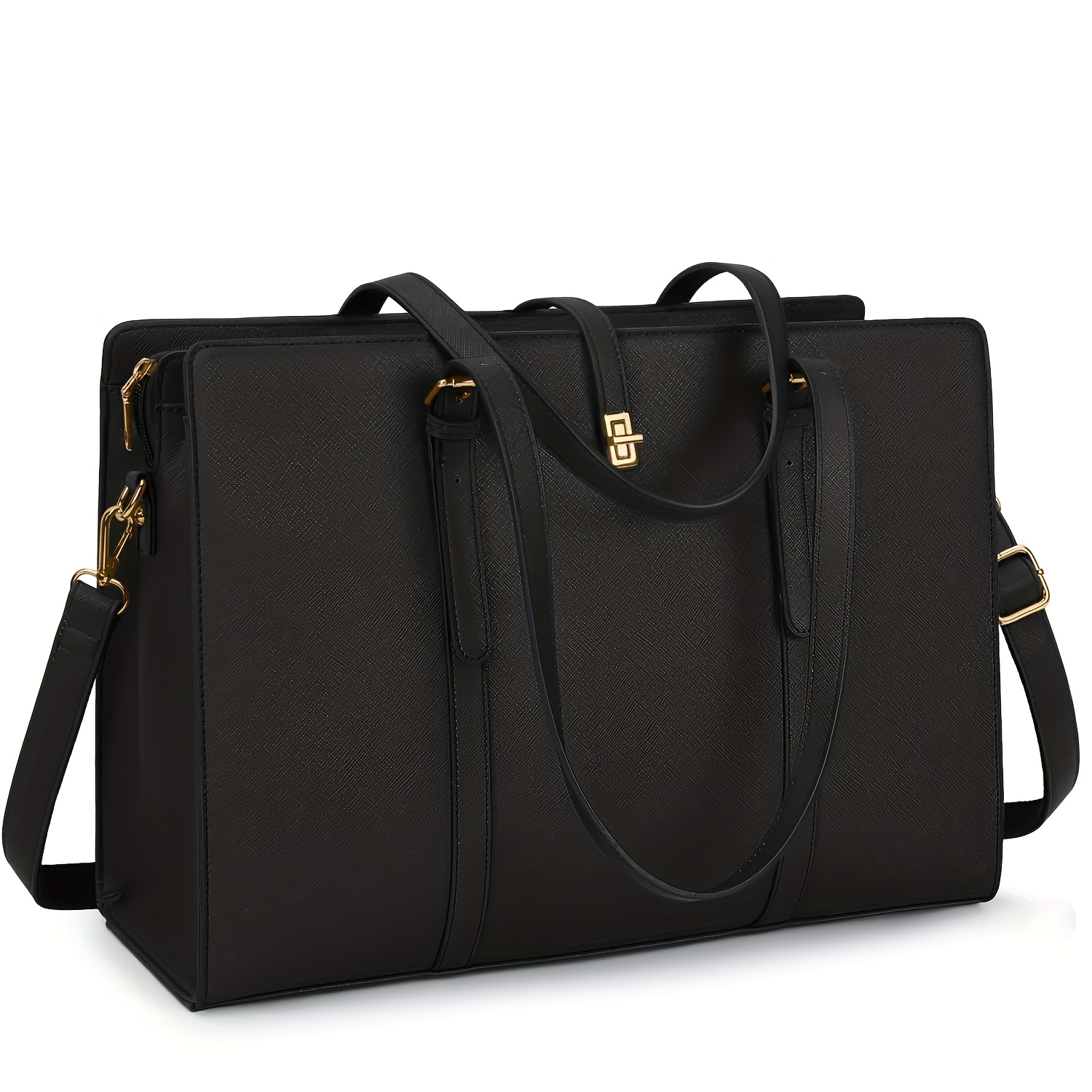 Image of Igolumon Laptop Bags For Women 15.6 Inch Ladies Tote Bag Large Pu Leather Black Laptop Handbag Work Shoulder Bag For
