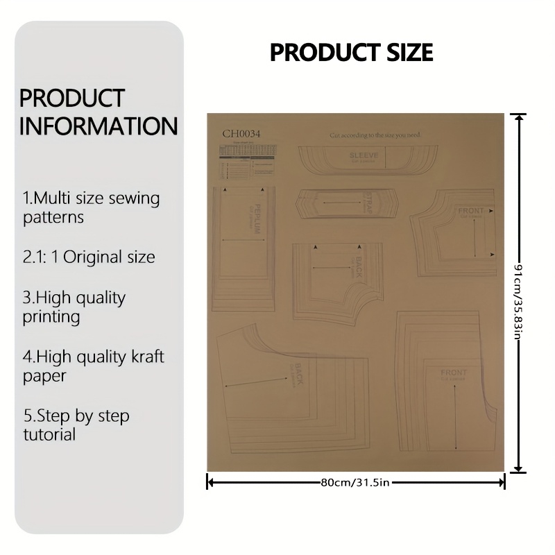 TEMU Modelli di Cucito �� 9 Taglie (6M-10A), Modelli di Abbigliamento in 1:1, Kit di Cucito per Principianti, Prototipi di Abbigliamento, per Sartoria