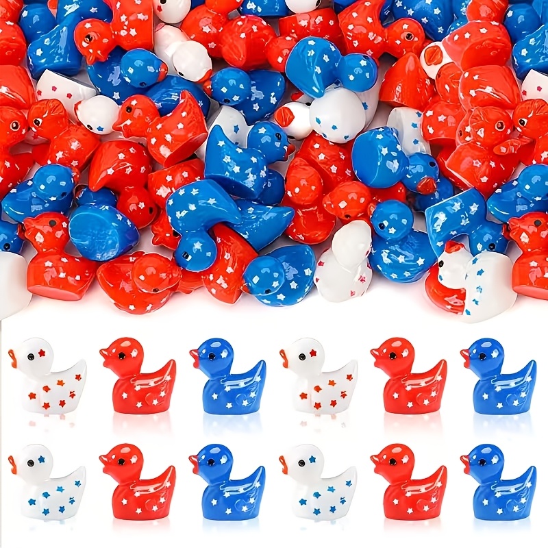 TEMU 52 Patriotic Style Resin Duck Ornaments For July 4th, Red White And Shaped Duck Dolls In Random Colors, Independent Day Party Table Centerpiece