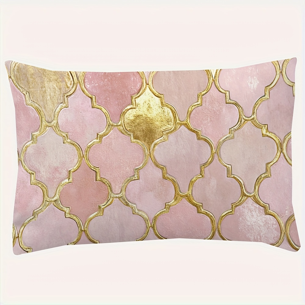 TEMU 1 pezzo con Stampa Motivo Zellige Marocchino Copricuscino in Peluche Corto 12x20 pollici, per Decorazione di Camera da Letto, e Poltrona (senza