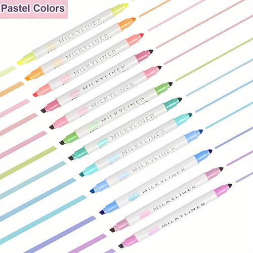 dual tip pastel highlighters set set of 12 highlighter marker pens assorted colors quick drying no bleed for journals planners books notes office and school supplies