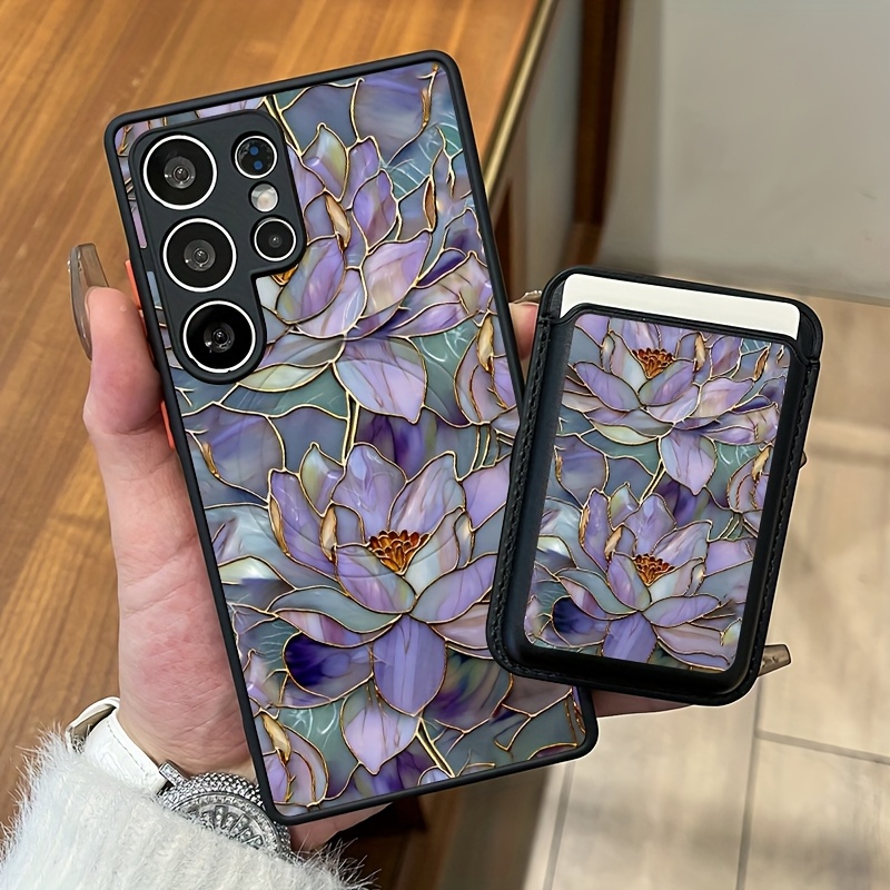 TEMU Phone Case: 2pcs Set New Creative Purple Flower Pattern Magnetic Phone Case & Fashionable Luxury Artificial Leather Magnetic Property