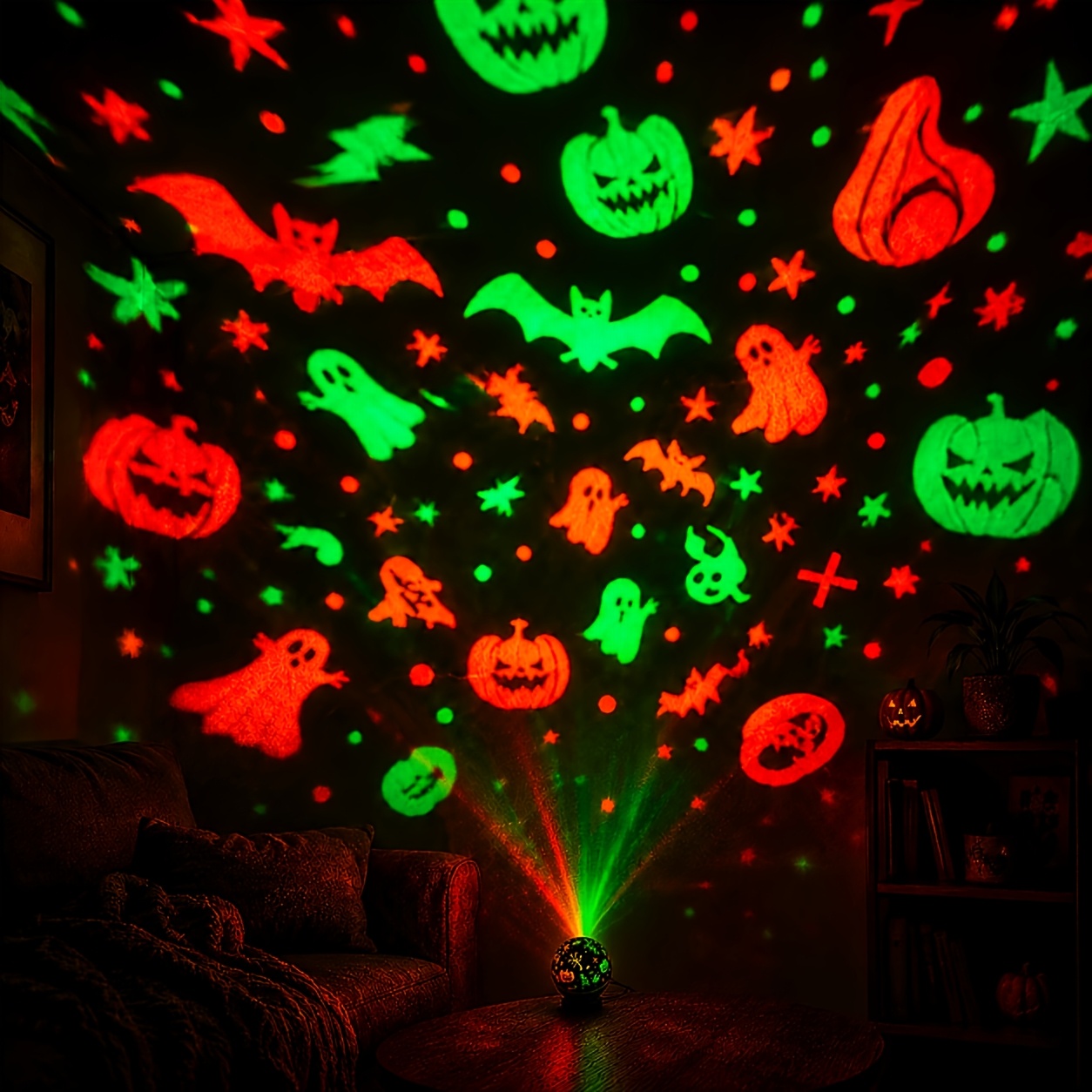 TEMU Rgb Colorful Smart Halloween Projector Night Light, , Auto Changing Halloween Light Patterns, Usb Powered Desktop Atmosphere Lamp, Space Saving