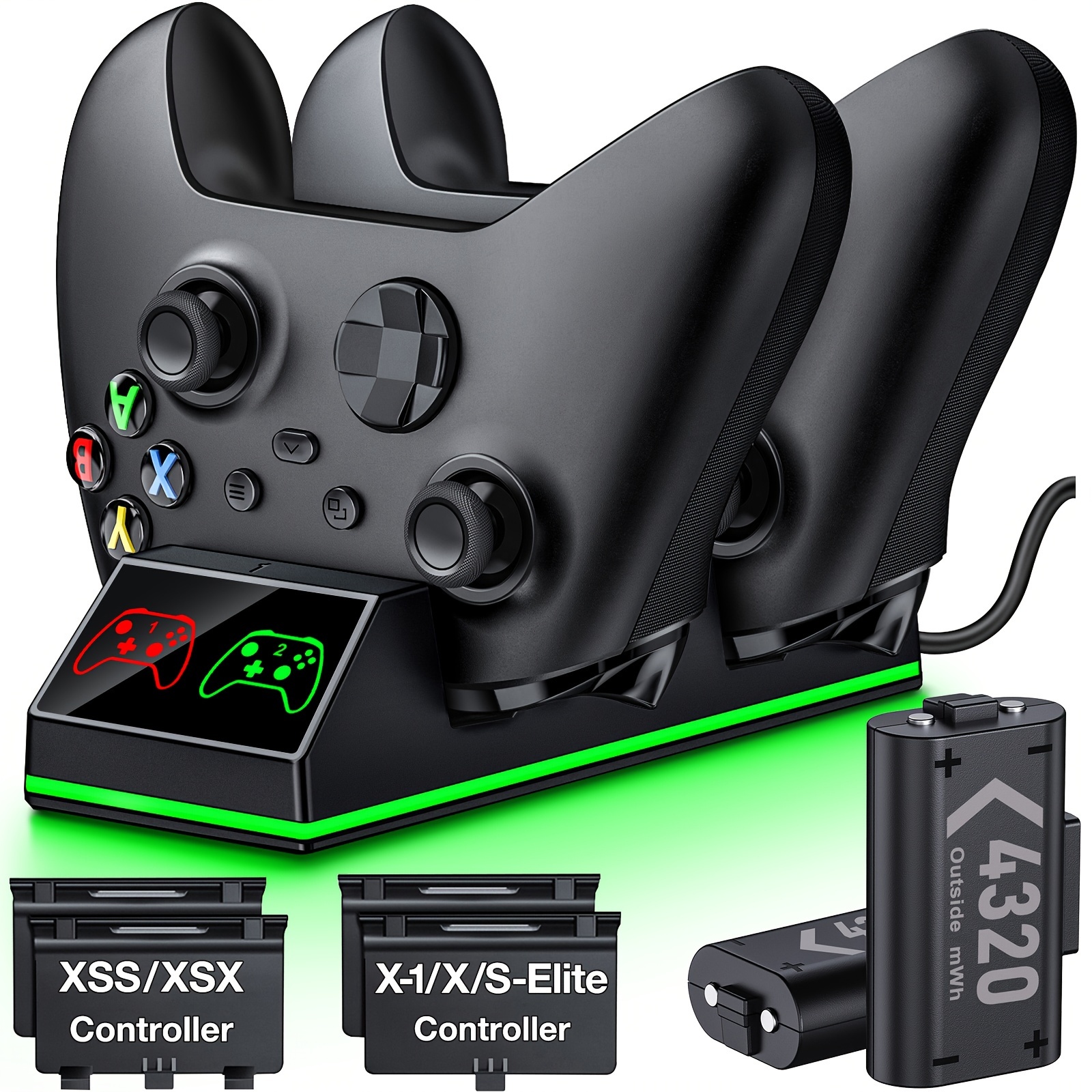 

Controller Charger For One, Controller Charging Station With 2 X 4320mwh Rechargeable Battery Packs For Series X/s/one X/s/elite