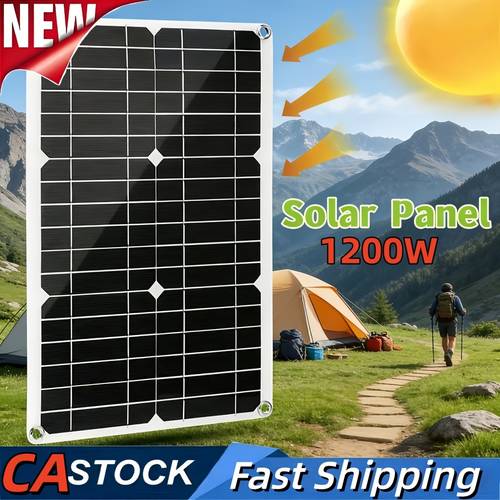 Portable 1200vv Solar Panel, with - Charging Controller, An Extension Cord with Battery Clips And A Cable with Ten Wires, Featuring Dual USB Output Ports, Suitable for Home And Outdoor Use.