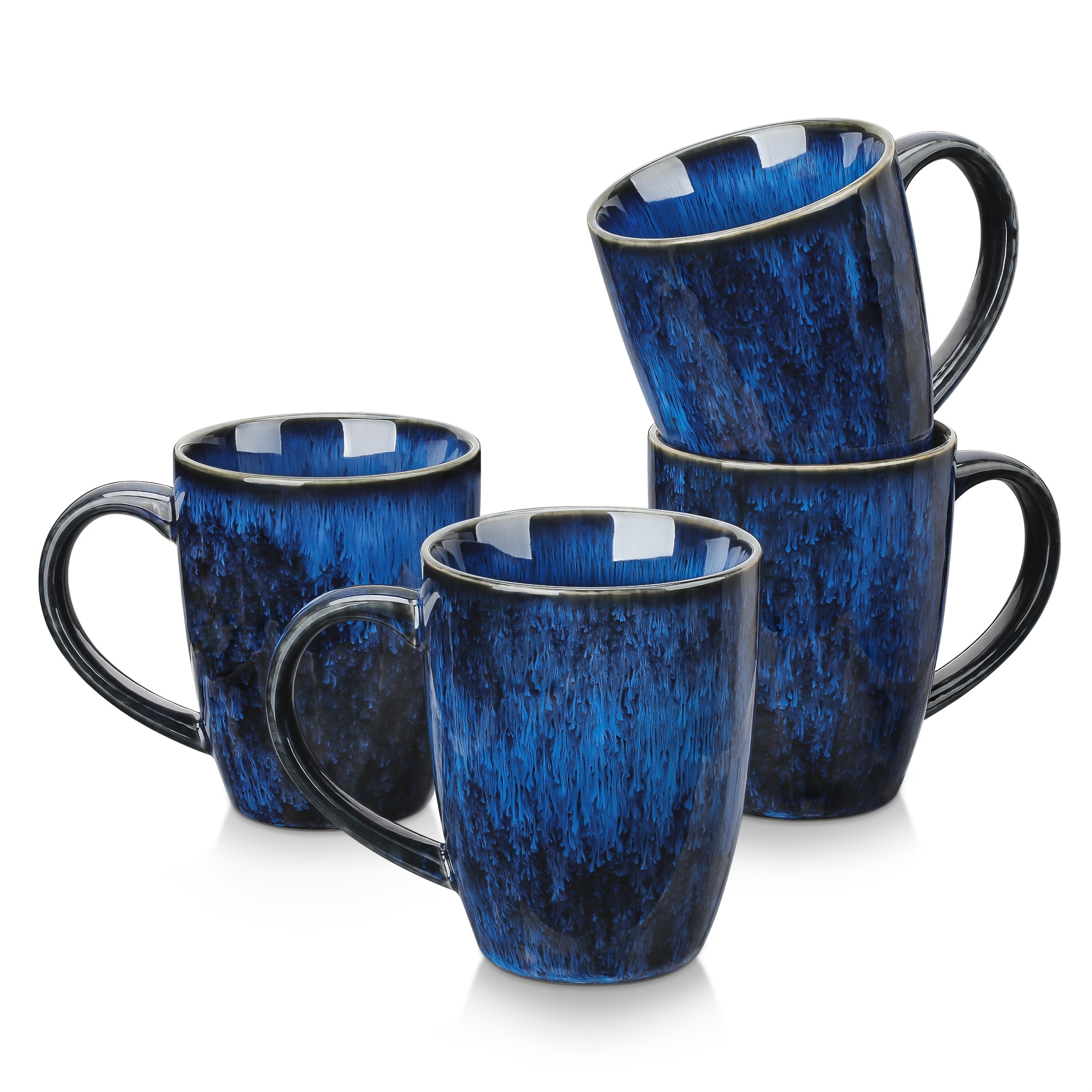 4pcs Mug Set Stoneware Coffee Cups Blue/green 12/16oz Mug Set - Dishwasher & Microwave Safe Perfect For Coffee, Cappuccino, Hot Chocolate, Tea