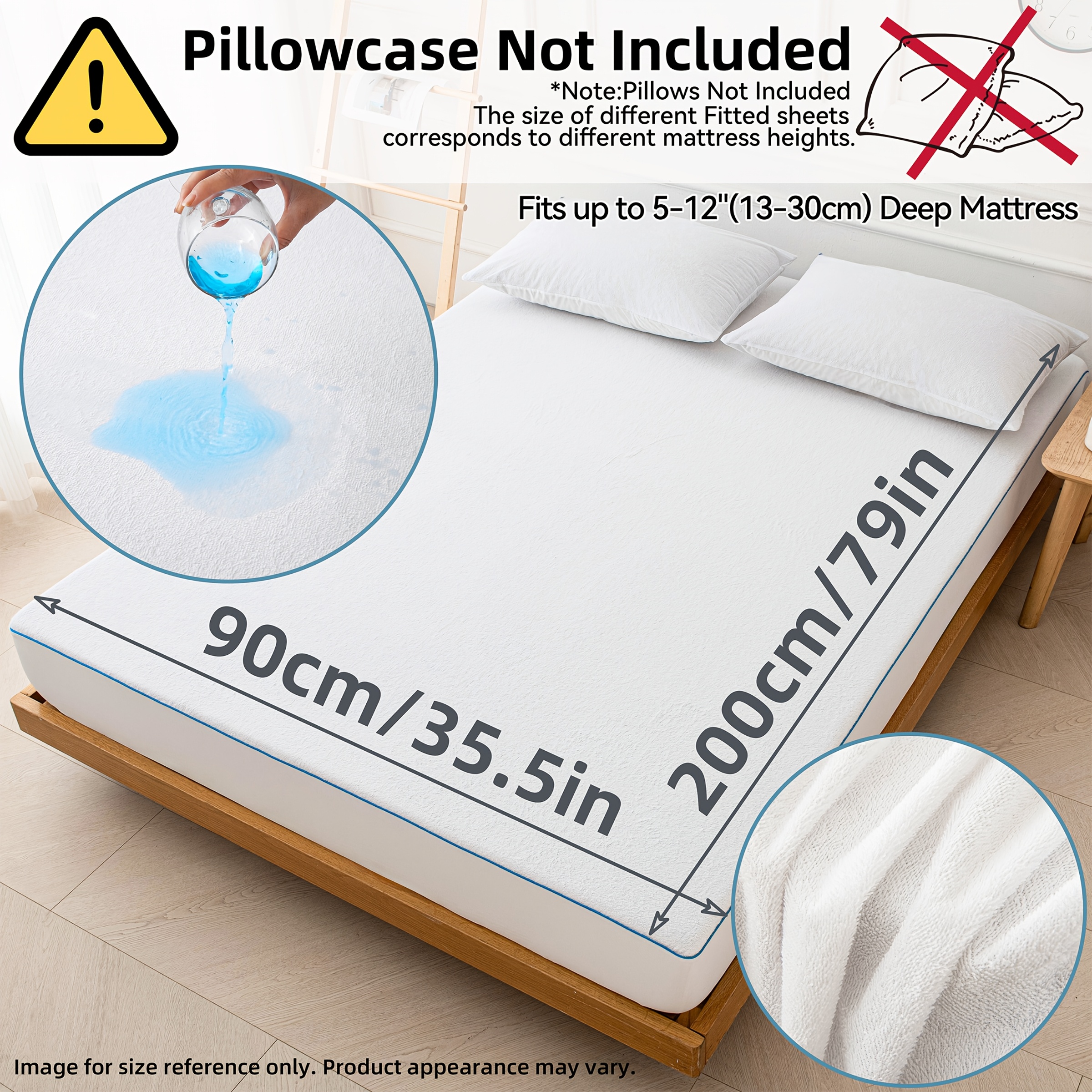 TEMU 1pc Terry Mattress Protector Waterproof, Absorbent Fitted Sheet, Up To 15'' Deep Pocket Mattress Cover, Ultra Soft And Breathable Bed Sheet