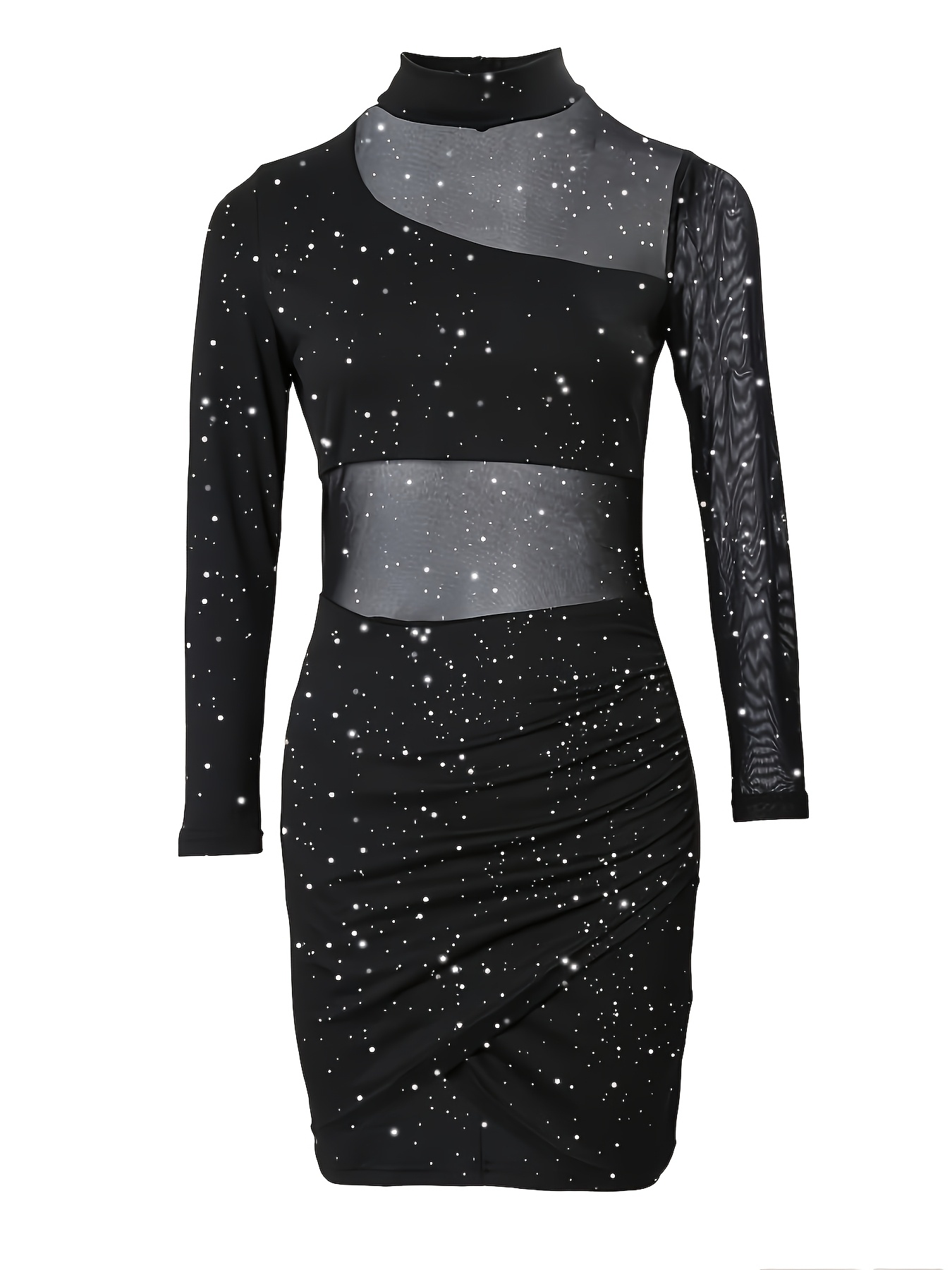 glitter mesh ruched bodycon dress in black Glitter Mesh Ruched Bodycon Dress in Black