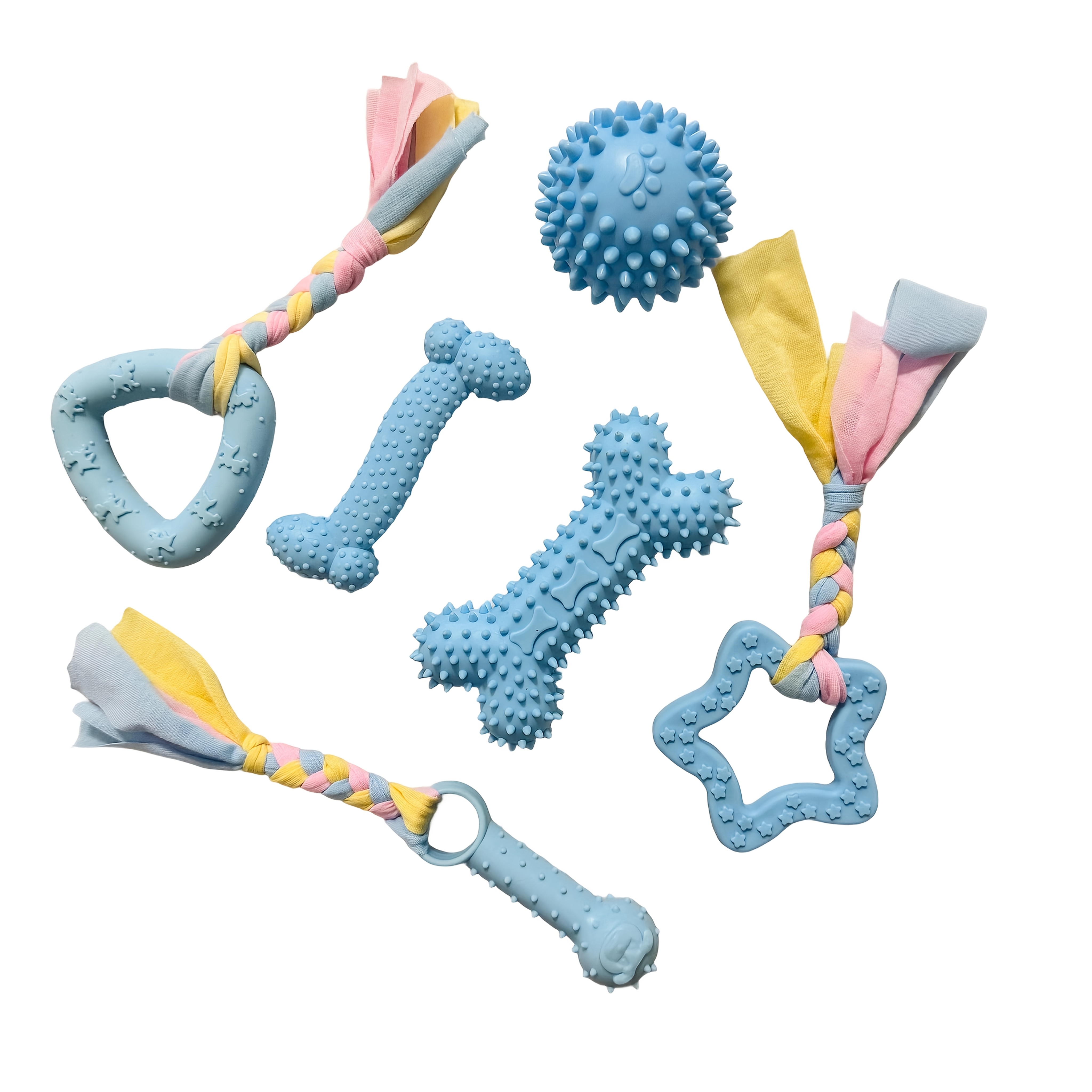 TEMU 6pcs Durable Rubber Dog Chew Toy Set, Colorful Themed Toys, Dental Cleaning Toys, Interactive Chew Toys, 6pcs