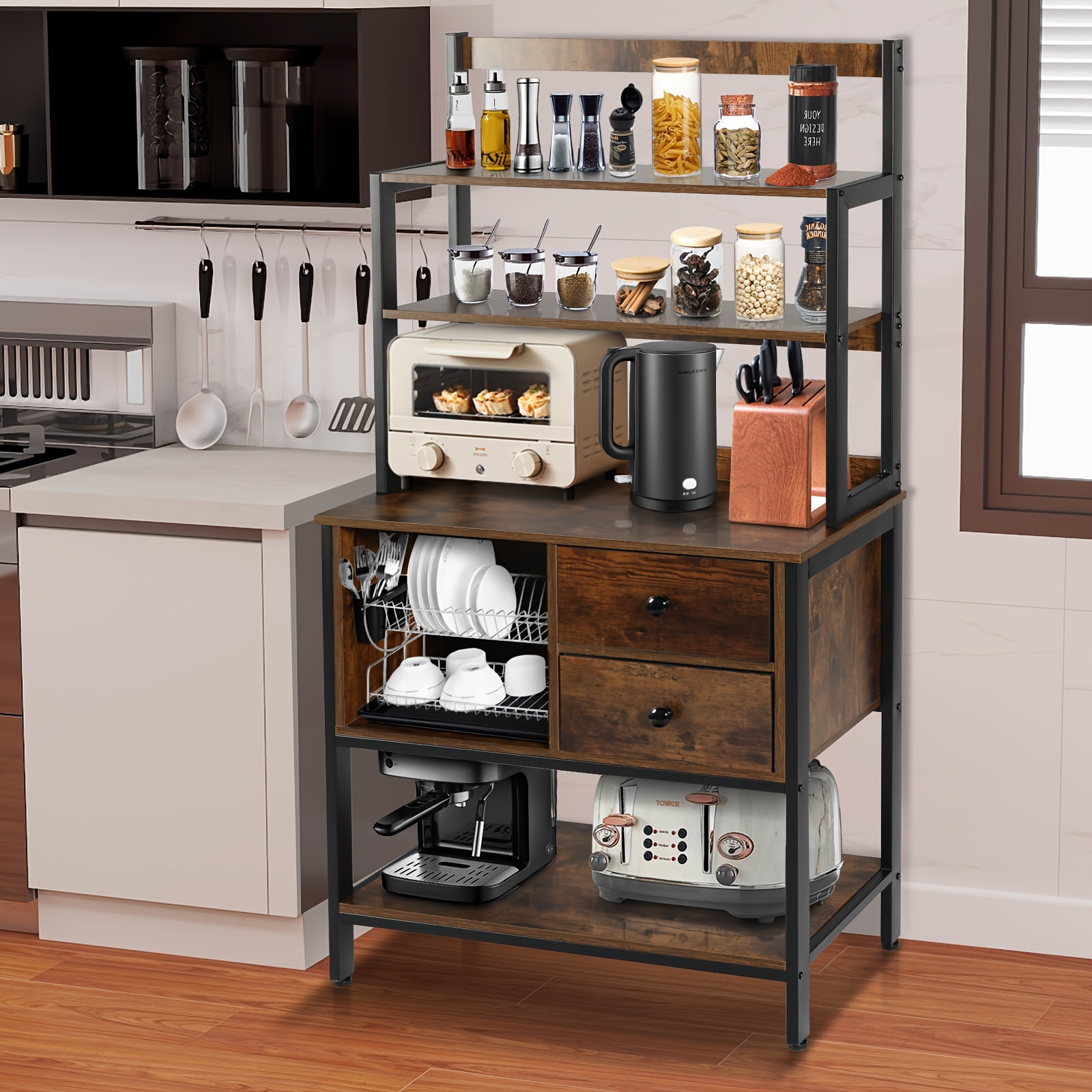 

6-tier Kitchen Bakers Rack With Hutch