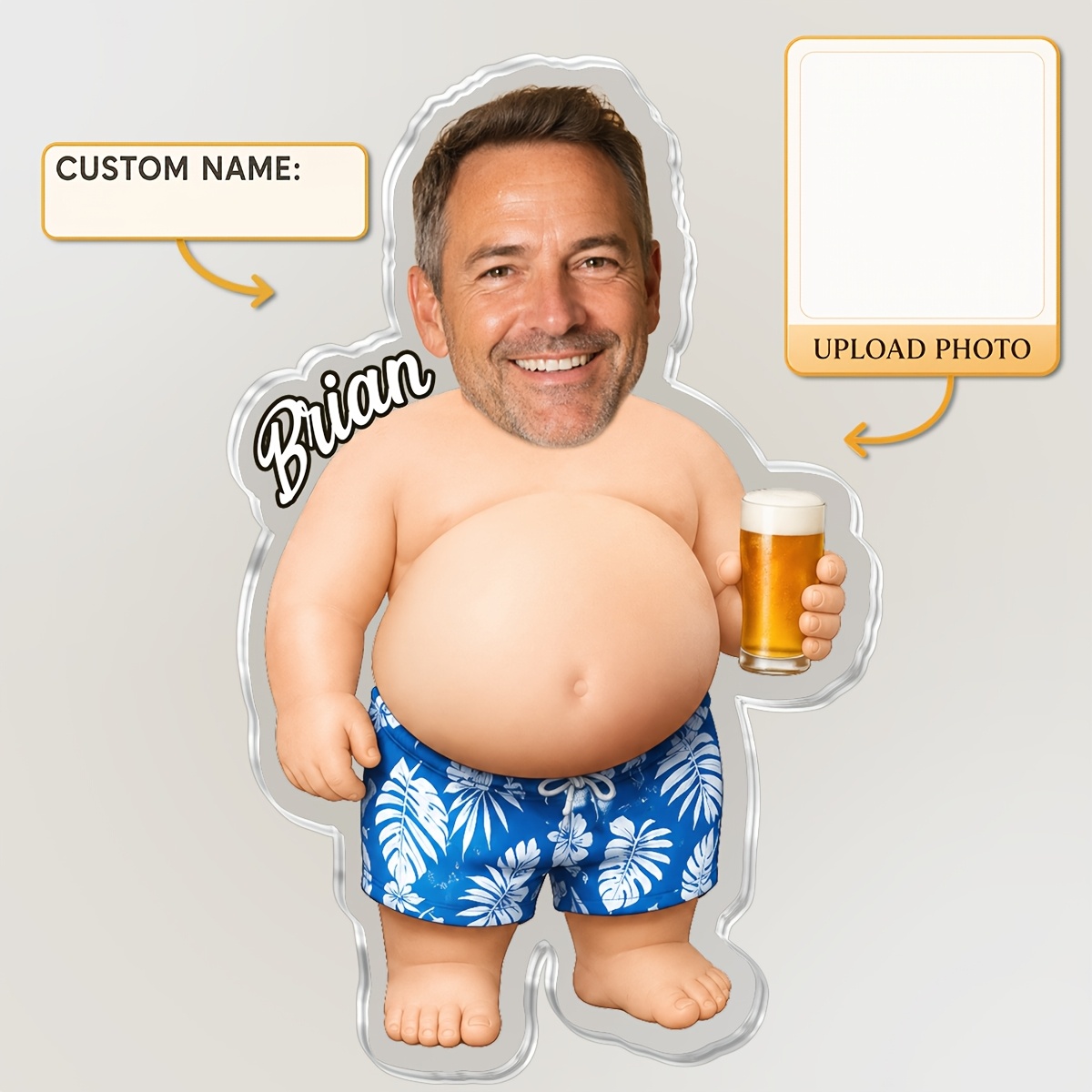 Personalized Funny Belly Fridge Magnet, Father's Day Gift For Husband, Custom Dad Photo Squeeze Magnet, Kitchen Decor