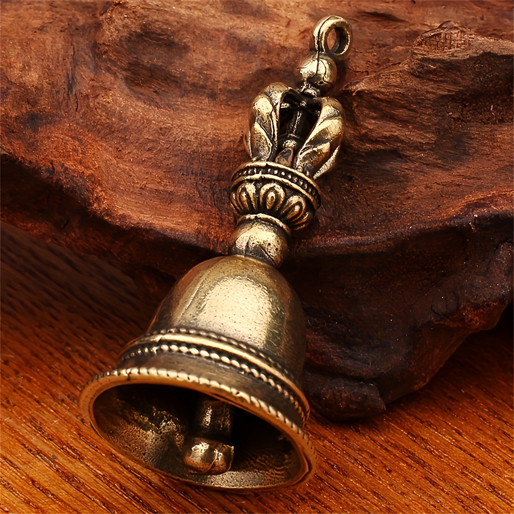 

1 Vintage Copper Tibetan Handheld Bells Pendant, Portable Classical Style Spiritual Amulet Keychain Accessory.