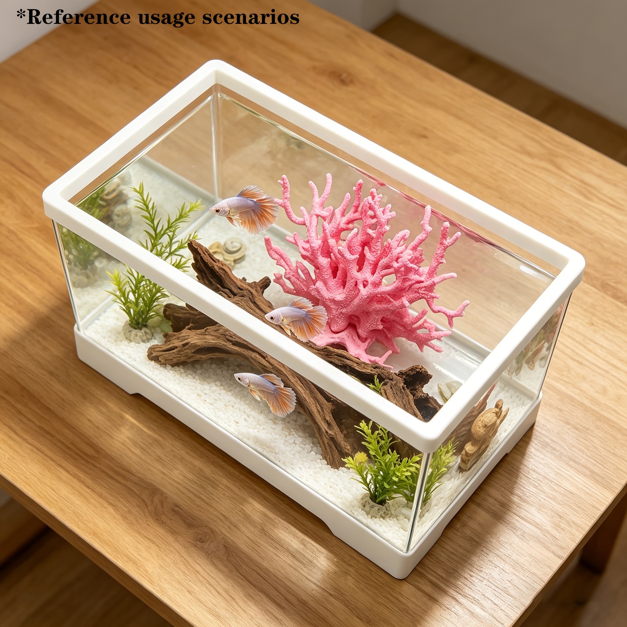 02pcs Set High-Transparency Ornamental Desktop Aquarium Landscape Kit, Ultra-Clear Panoramic High-Transparency Tank Body for Unobstructed Full-View Observation, Creamy White Simple Edging Suitable for All Home Decor Styles, Includes Aquarium Main