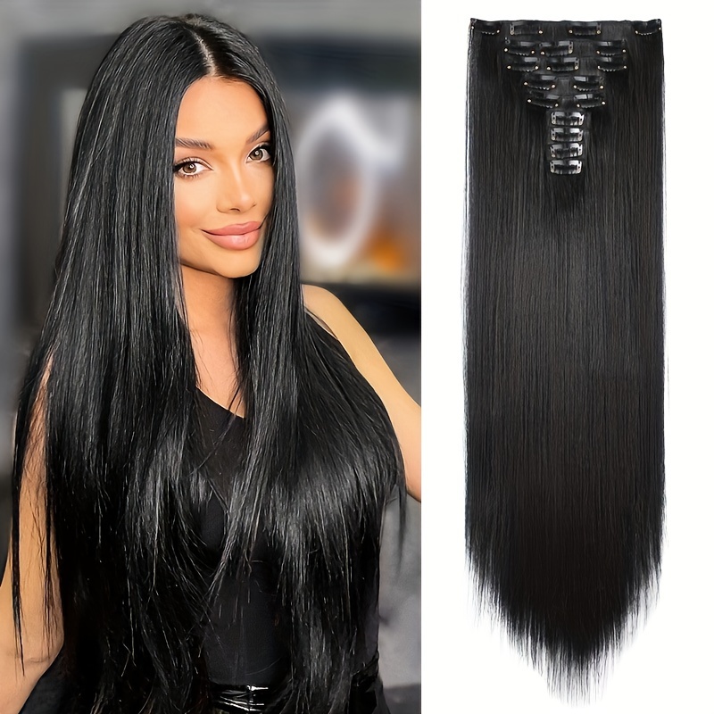 

9-piece Clip-in Hair Extensions For Women - Soft, Thick Straight Synthetic Hairpiece, Natural Looking, 24 Inch, Easy To Apply, All Hair Types Compatible