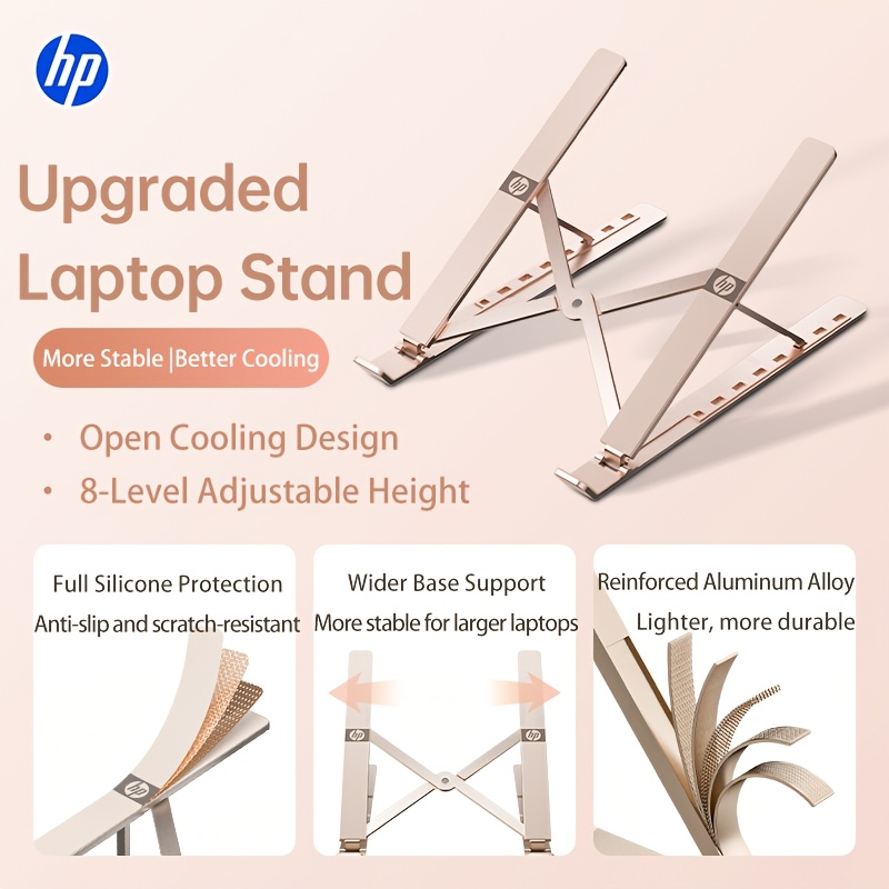 TEMU Foldable Laptop Stand Portable With 8-level Adjustable Height, Lightweight Slim Laptop Riser Easy To Carry For Travel Commute Coffee Shop, Open