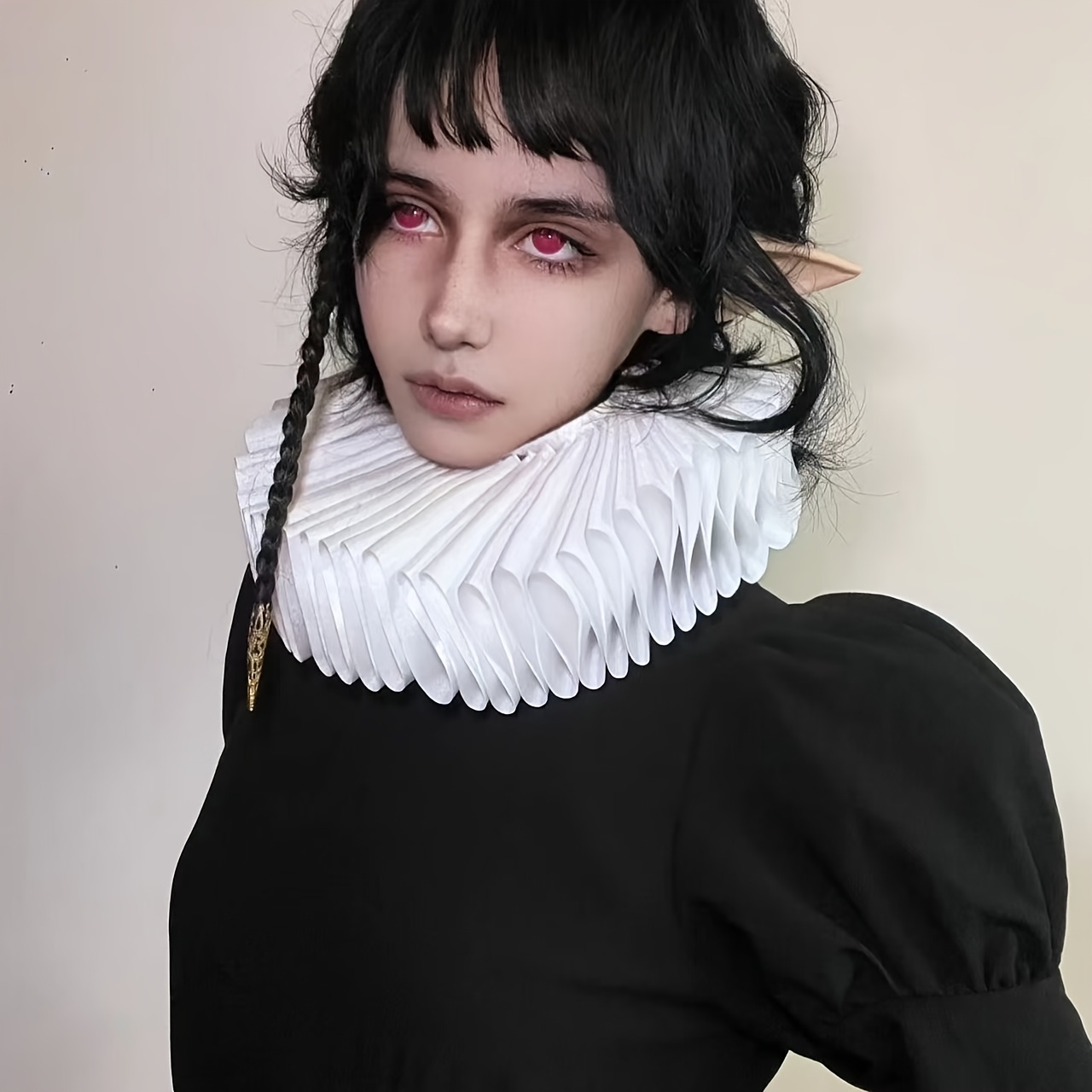 Clown-Kostüm Zubehör Set - Rüschenkragen & Manschetten Rot, Für Halloween & Cosplay, 3-teilig