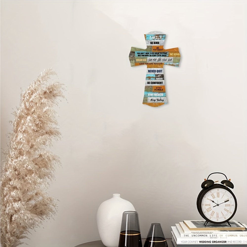 1pc biblical verse christian words and sayings crossword wooden cross sign for home bathroom church room decor easter gifts
