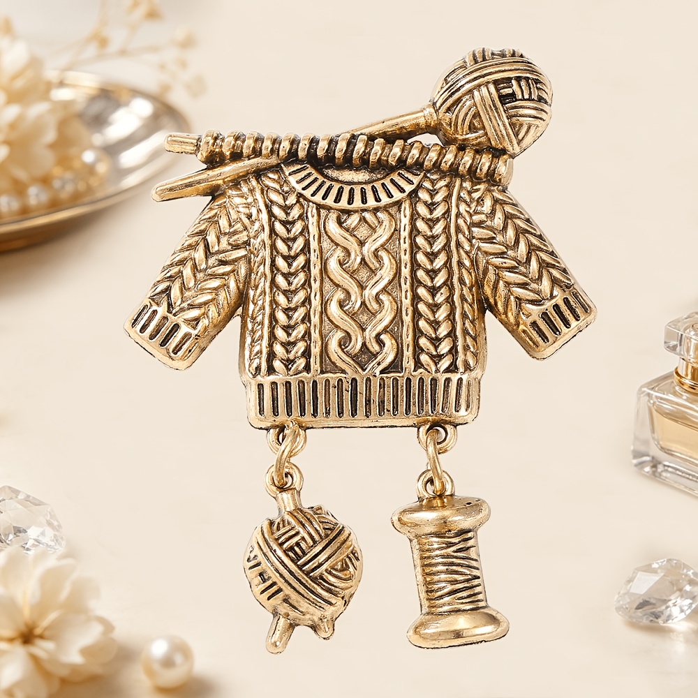TEMU 1pc Solevdo Vintage Knit Sweater Brooch Pin - Yarn Ball Spool Pendant With Enamel Yarn Ball Suitable For Suits, Coats, Scarves, Bags, Retro Knit