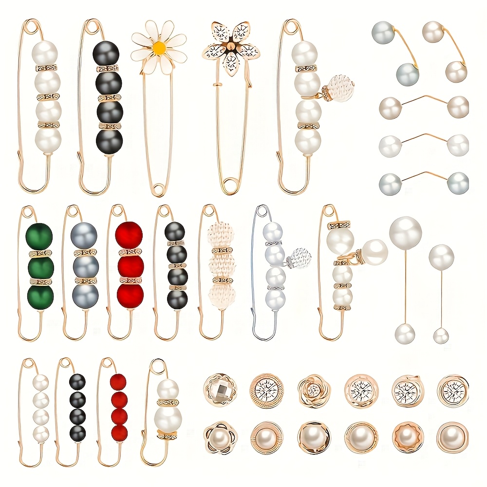 E-shop 35/80 Stück Broschen Pullover Schal Hut Clip Kragen Pin Broschen Damen Abdeckknopf Kleidung Dekoration Accessoires Hosen Taillenstraffer