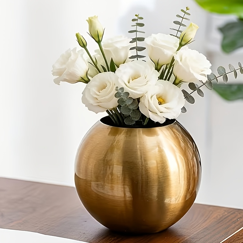 TEMU Elegant Round Bottle, A Metal-textured Home Decoration Item, Room, Bedroom And Office, And Is Suitable For Artificial Flowers, Succulents And