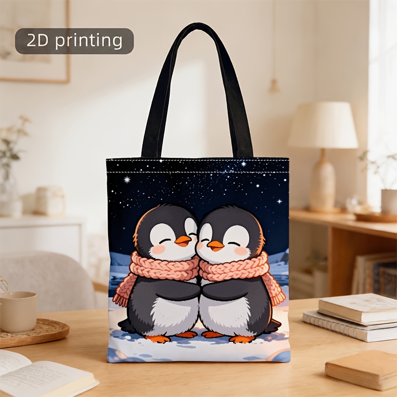 TEMU 1 Sac à bandoulière et sac à main pour homme et femme, imprimé pingouins se faisant un style dessin 2D neige étoilée, sac fourre-tout et sac à