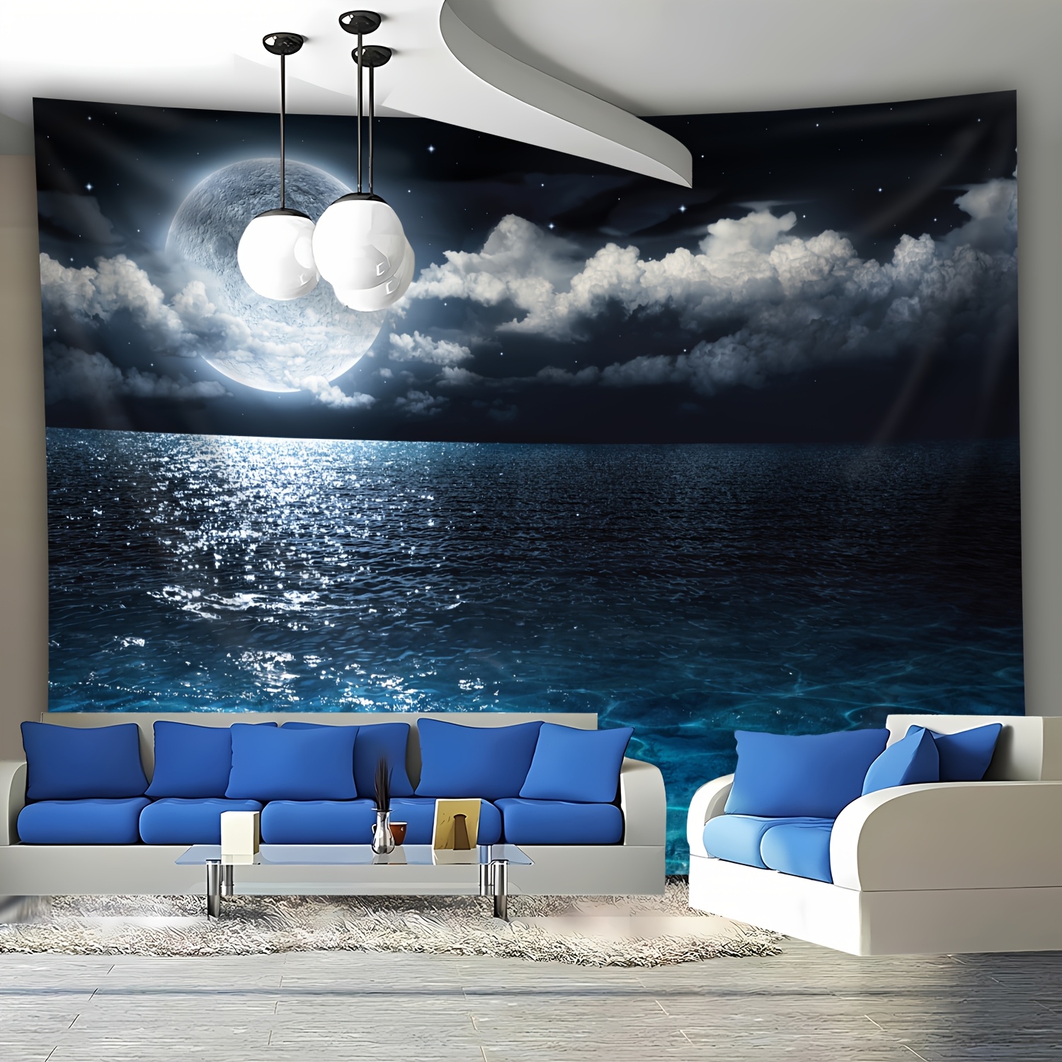 Ultra Large Sea Moon Landscape Wall Hanging Tapestry For Decor_voghion.com