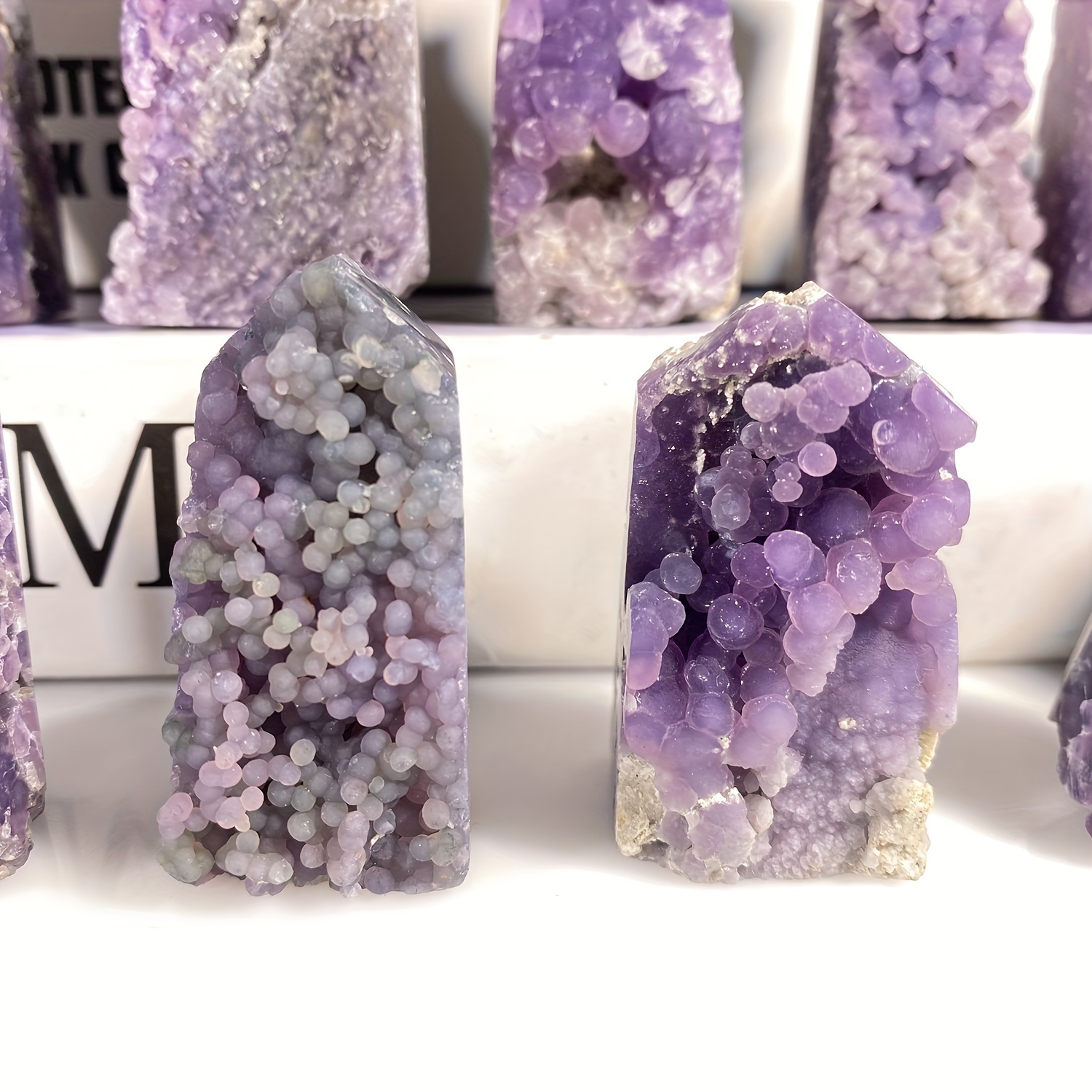 1pc 天然水晶葡萄瑪瑙晶洞水晶，綠色和紫色天然寶石，粗糙的葡萄石水晶塔，家居和桌面裝飾 - Temu Japan