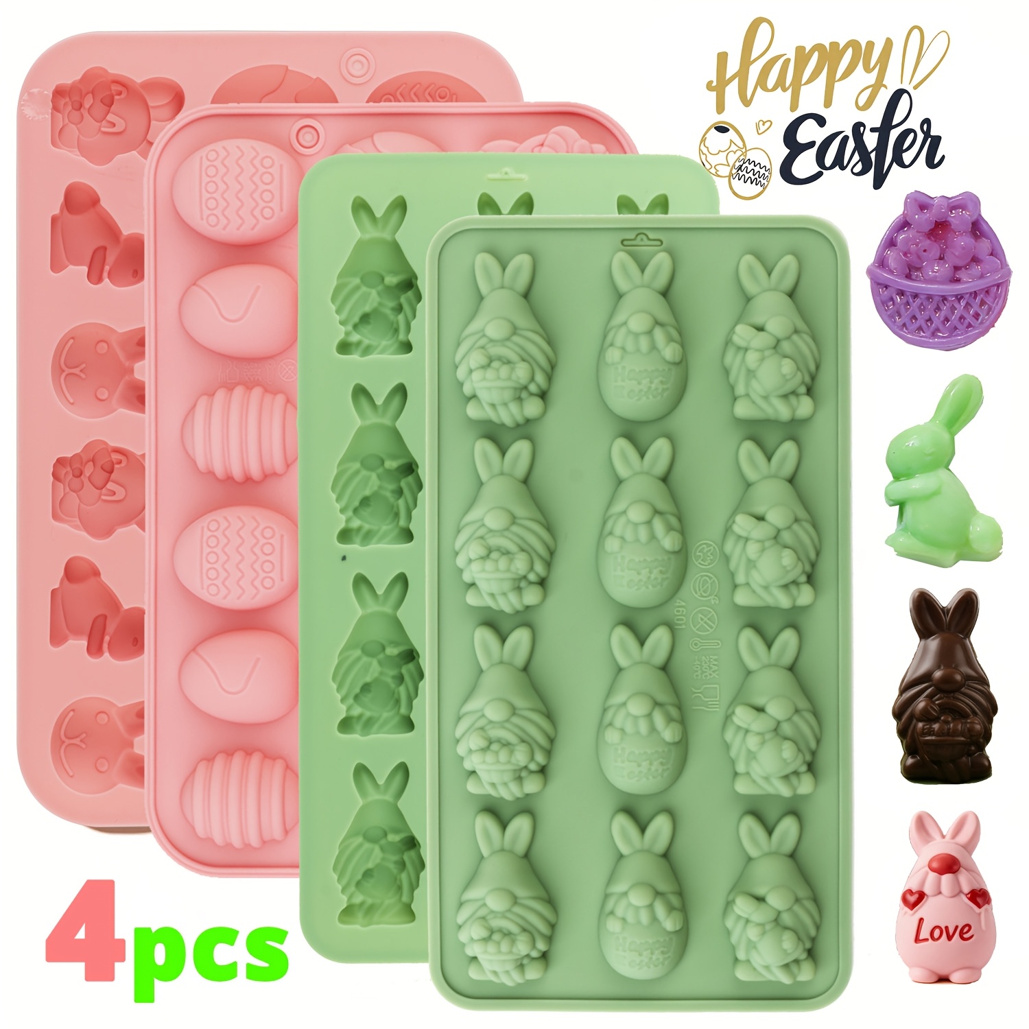 4pcs And Rabbit Silicone Molds | Ailehopy Silicone Cake, Candy, And Chocolate Molds For Easter Decorations
