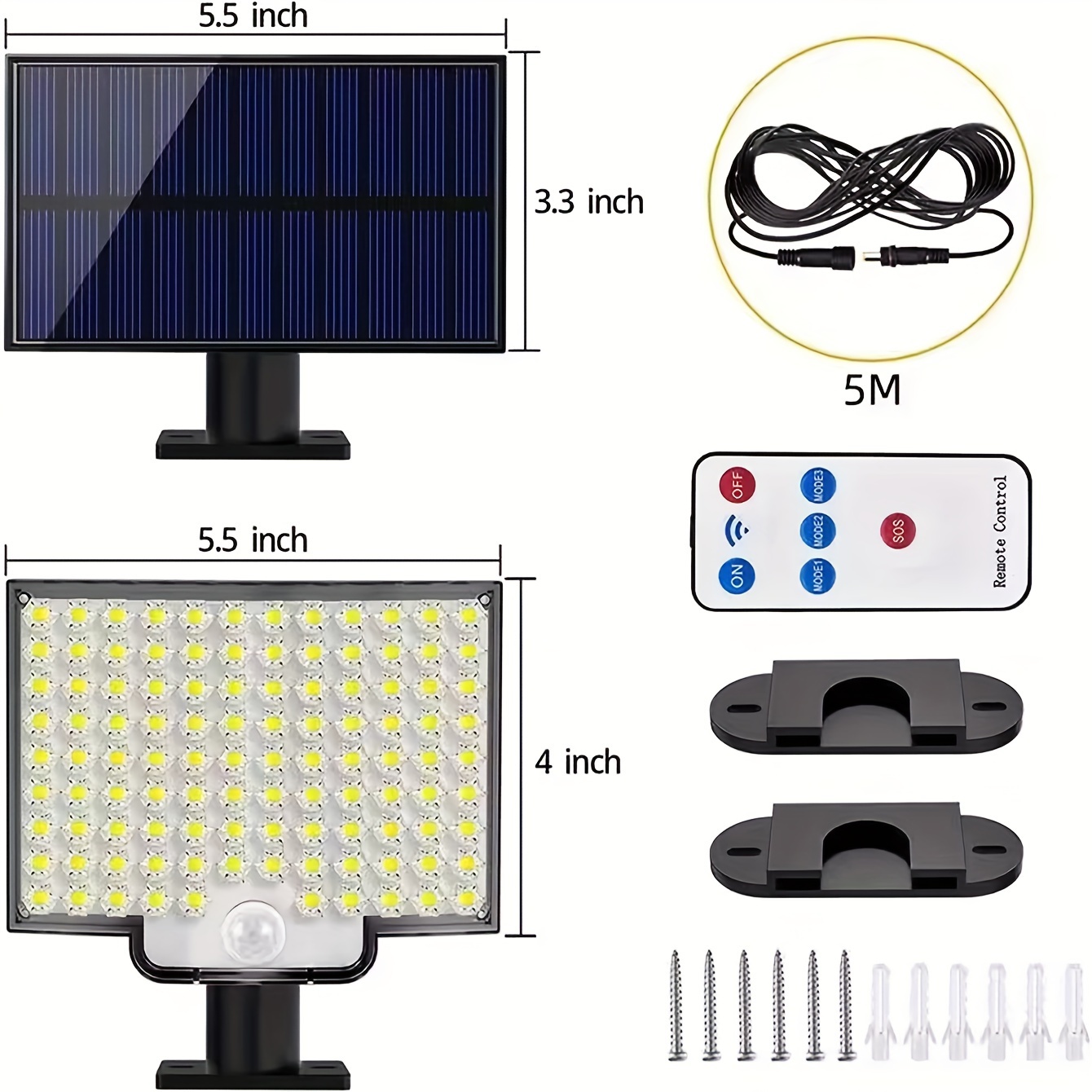 1pc 106 led solar outdoor wall light garden solar lamp with motion sensor 120 angle 16 5ft cable adjustable height remote control for outdoor garage use christmas gifts holiday office bedroom hotel party restaurant decoration details 10