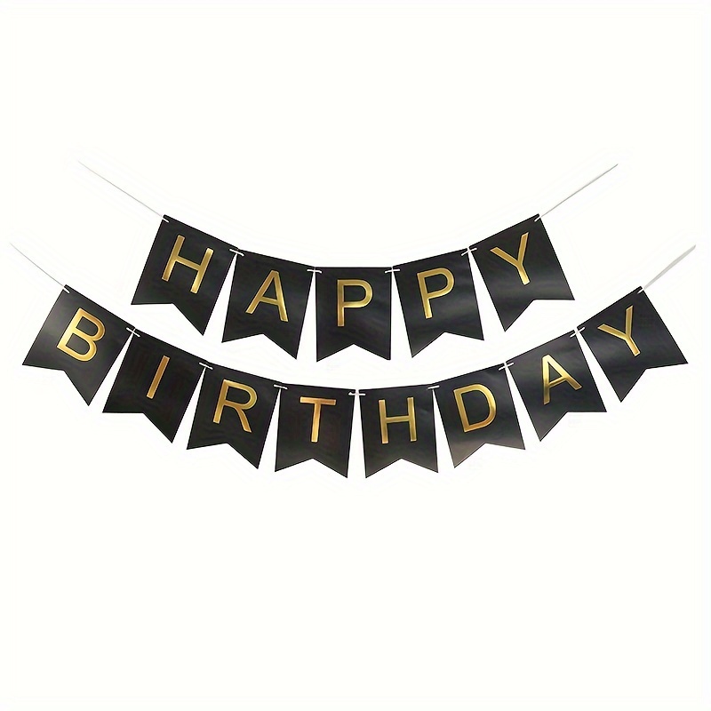 

1set, Black Birthday Pull Flag Large Happy Birthday Bronzing Pull Flag Happy Birthday Letter Banner For Men Women Birthday Party Background Decorations