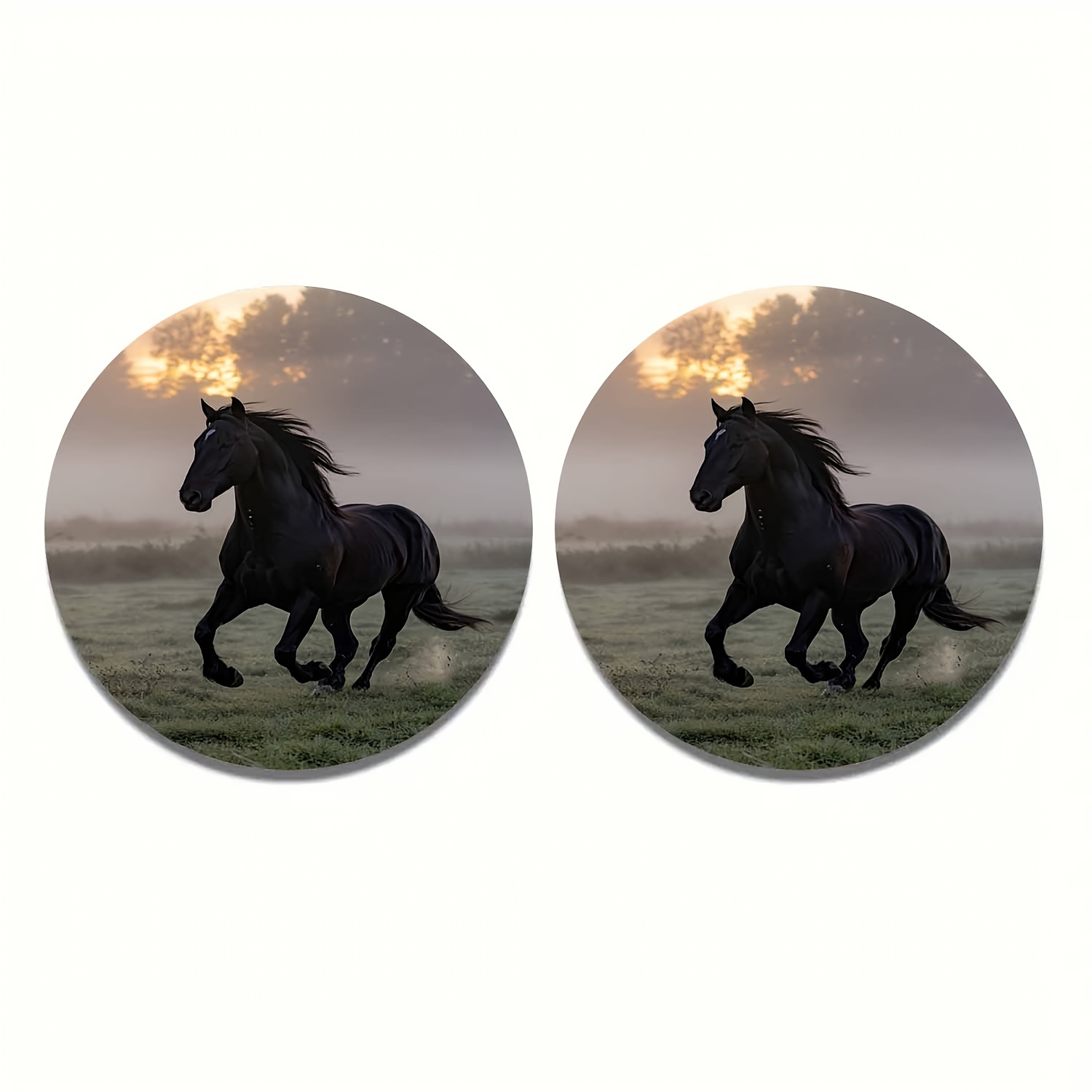 TEMU 2pcs -themed Car Cup Coasters Suitable For Women's Vehicle Decor, Non-slip Absorbent Drink Holders With Horse, Easy-clean Coaster Pads For Car