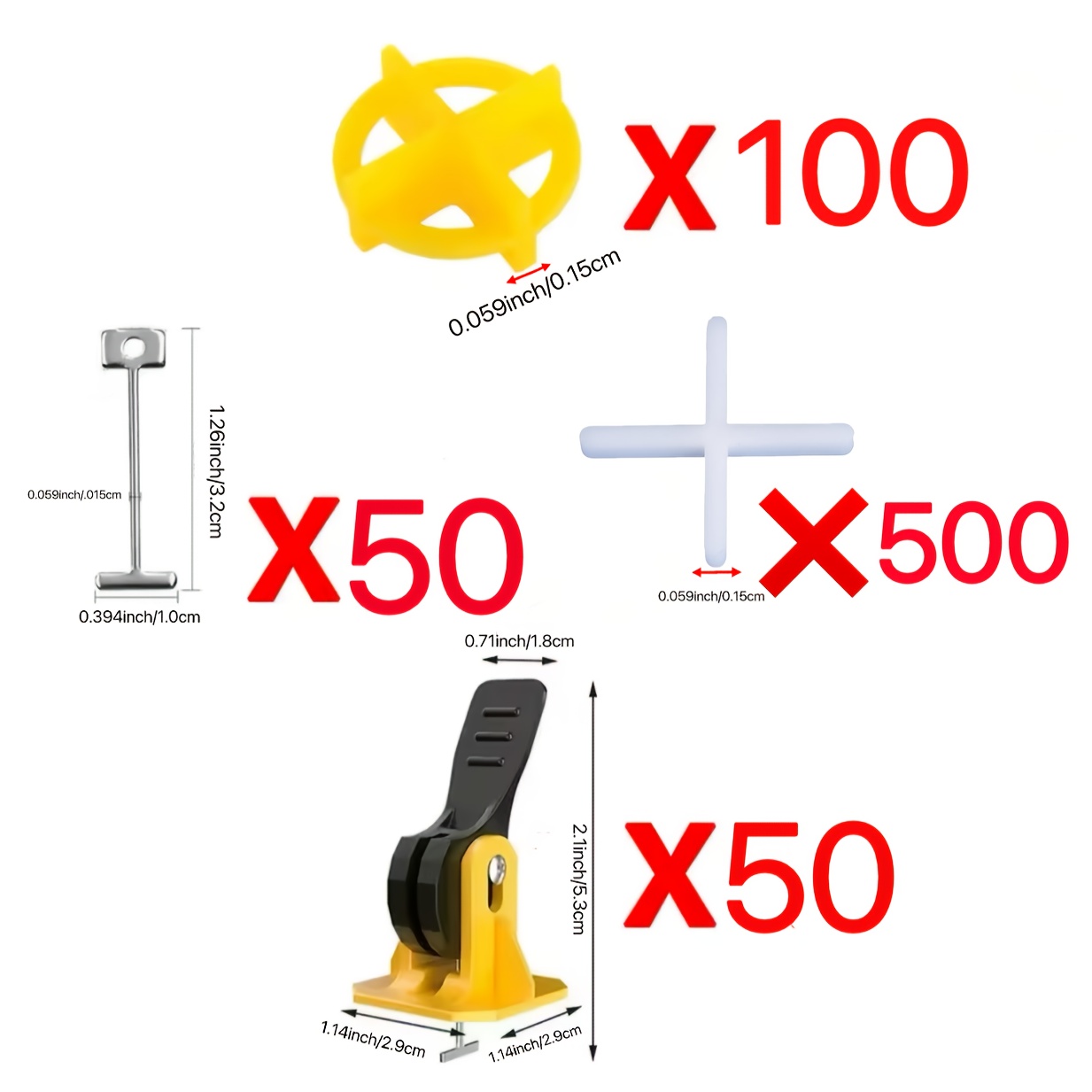 E-shop Fliesen Nivelliersystem Set mit 700 wiederverwendbaren Teilen, entwickelt für Wand- und Bodeninstallationen mit einer Stärke von 8-12 mm, mit