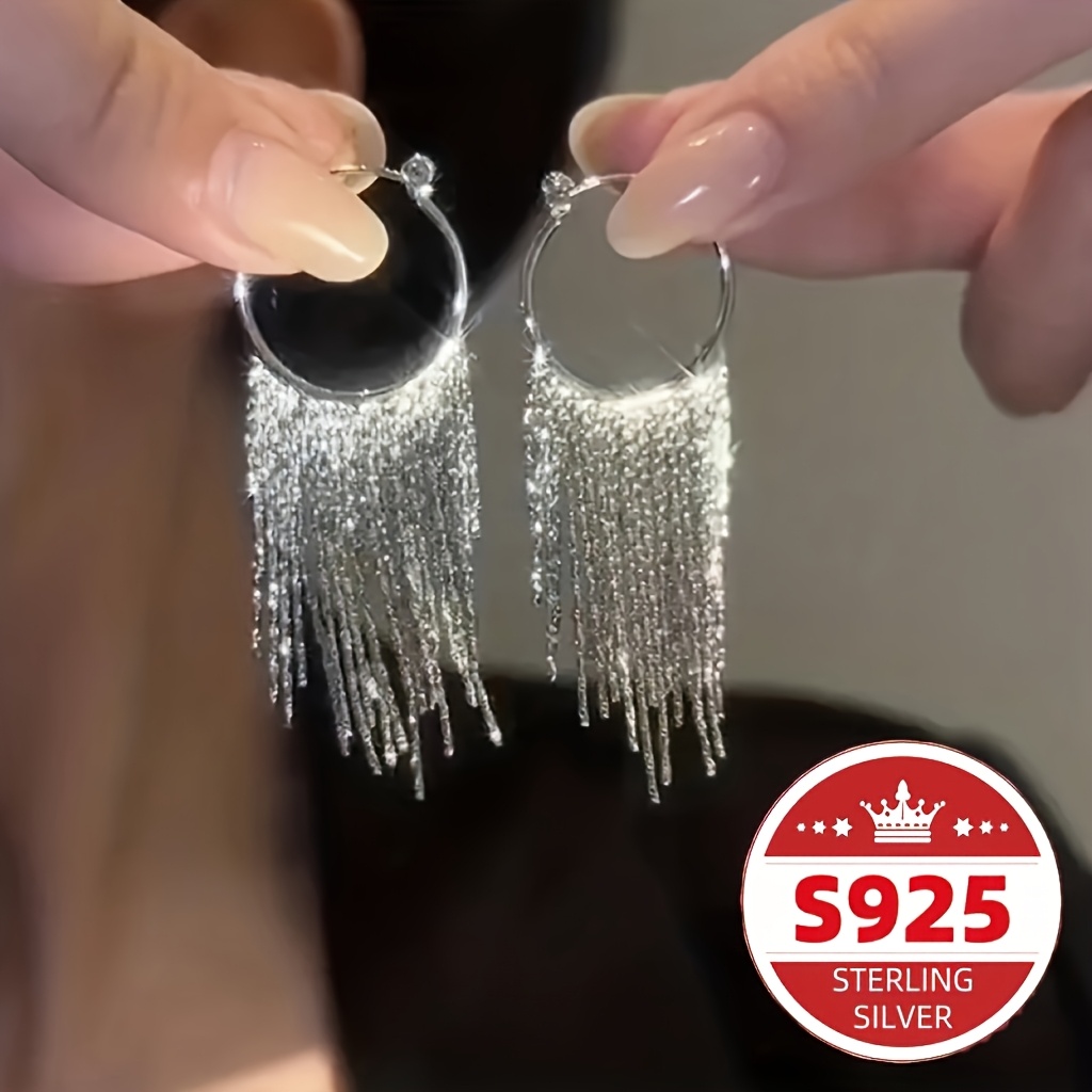 TEMU Elegant S925 Featuring A Tassel Design, Perfect For Women. Easy Yet Exquisite Pieces Make Ideal Gifts For Occasions Like Valentine's Day,