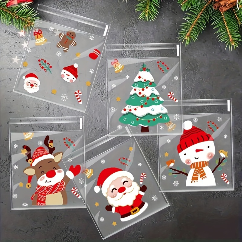 

100pcs Christmas Candy Bags - Self-sealing, Disposable Opp Bags With Cartoon Designs For Holiday Gifts & Party Favors