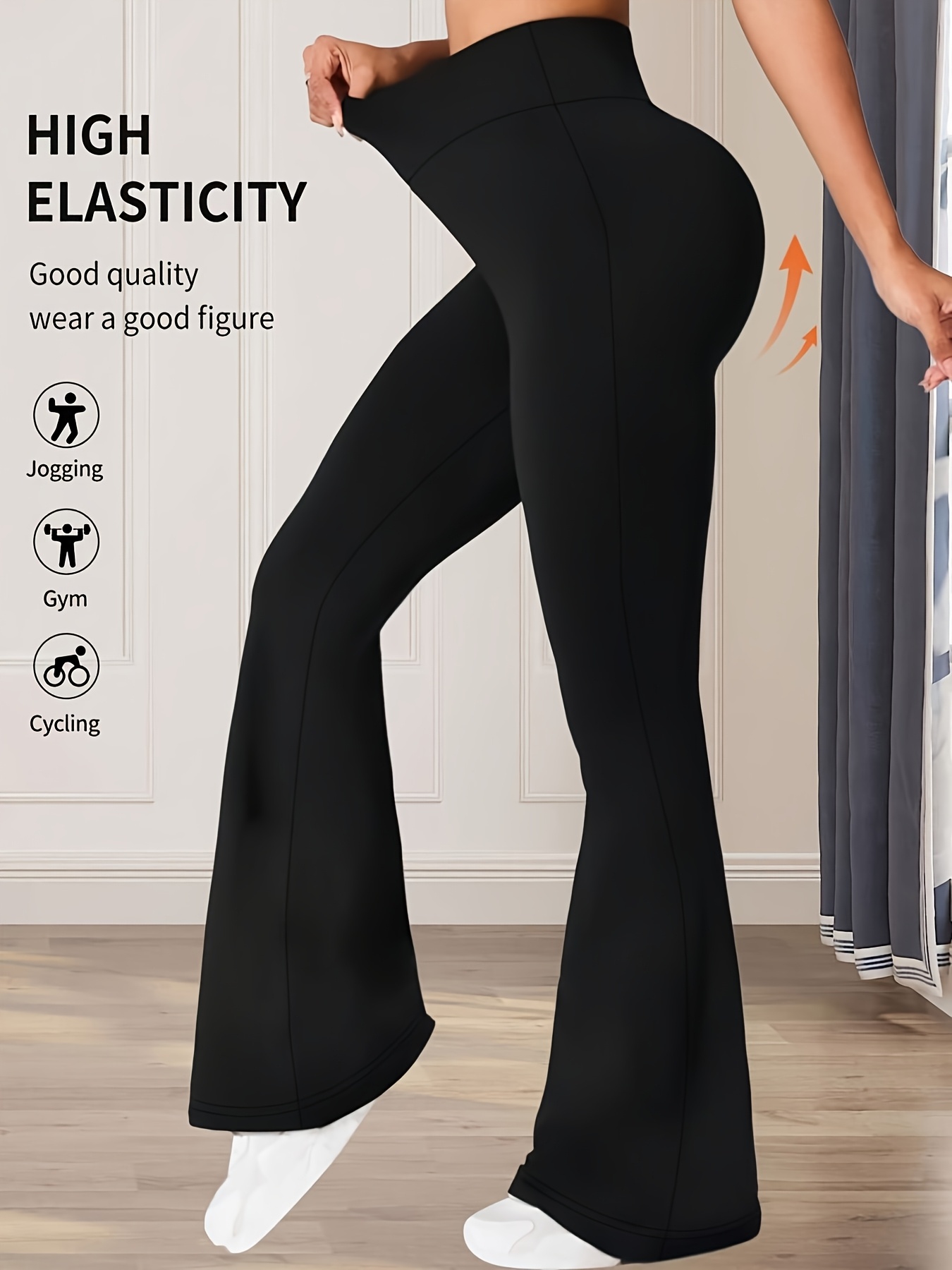 Women's High-Waisted Black Flared Pants - High-Elastic Lightweight Breathable Yoga & Dance Pants with Tummy Control, 4-Way Stretch, Line-Up Hips for Casual & Workout Wear, Yoga Pants