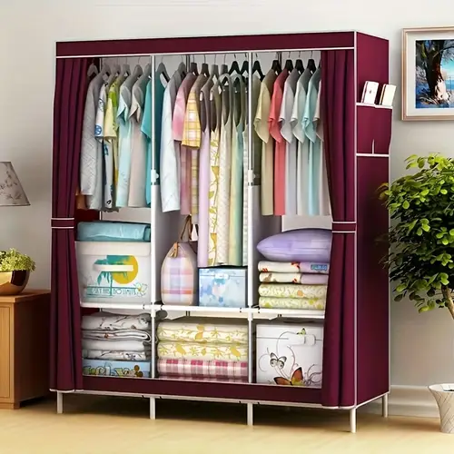 and elegant wardrobe easy to assemble durable paint in silvery gray coffee or red portable closets