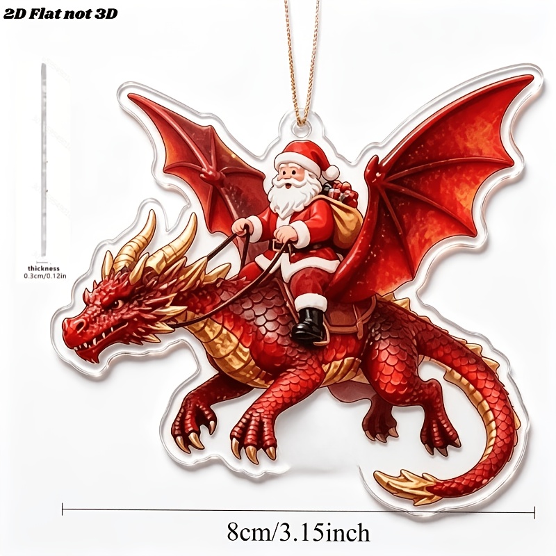 TEMU 2026 New Statue Santa Claus Riding A Flying Dragon Gifts Holiday Atmosphere Hanging Ornament, 2d Flat Pendant Not 3d