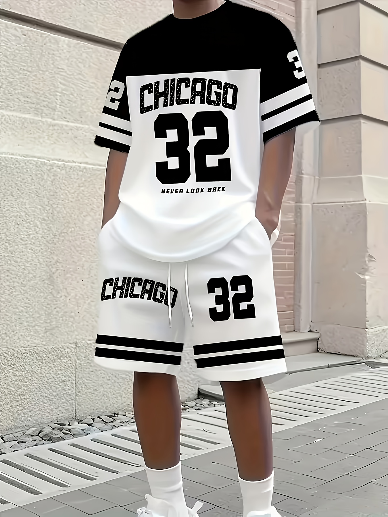 2 mens black and   block t shirt and shorts set   32   chicago   breathable regular fit everyday and formal wear machine washable casual short sleeve shorts set gift for teens and adults