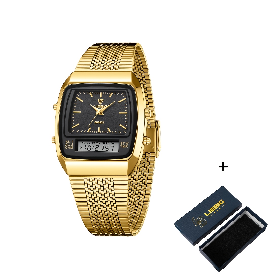 TEMU Liebig Dual-display Electronic Quartz Wristwatch For Men And Women, Casual And Fashionable, Trendy Style, Gift , Suitable As 's Gift, Luxurious
